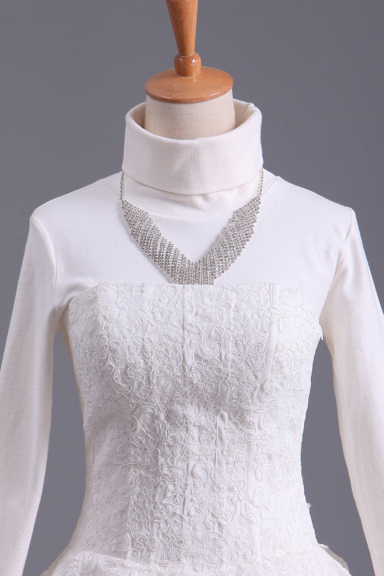 2022 Muslim Wedding Dresses A Line High Neck Tulle With Applique Court Train