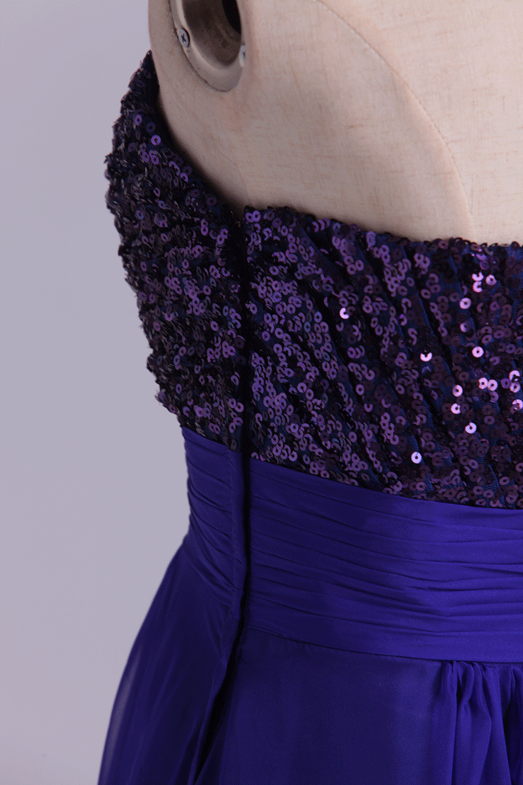 2022 Sweetheart A Line Prom Dress Beaded Bodice With Shirred Chiffon Skirt