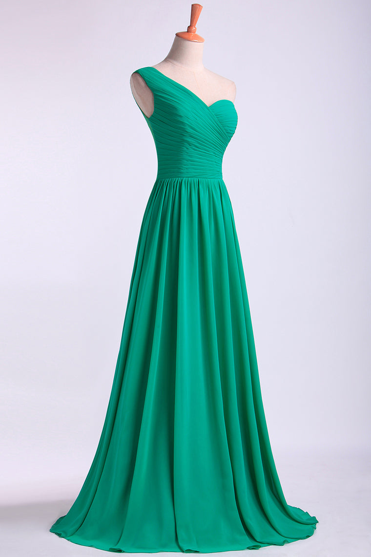 2022 One Shoulder Bridesmaid Dresses A Line Chiffon Floor Length