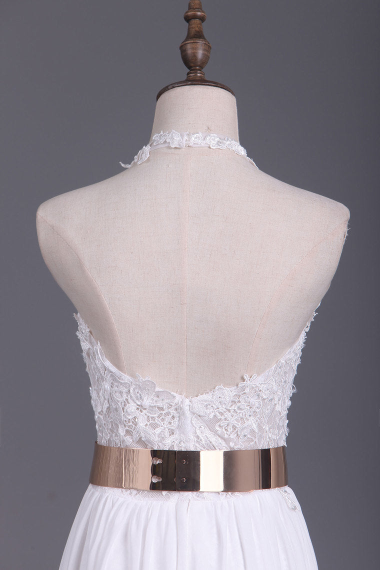 2022 Halter  Chiffon With Applique And Slit A Line Prom Dresses