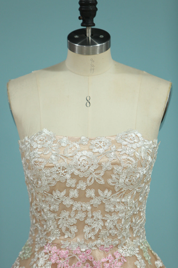 2022 Multi Color Strapless Homecoming Dresses Tulle With Applique