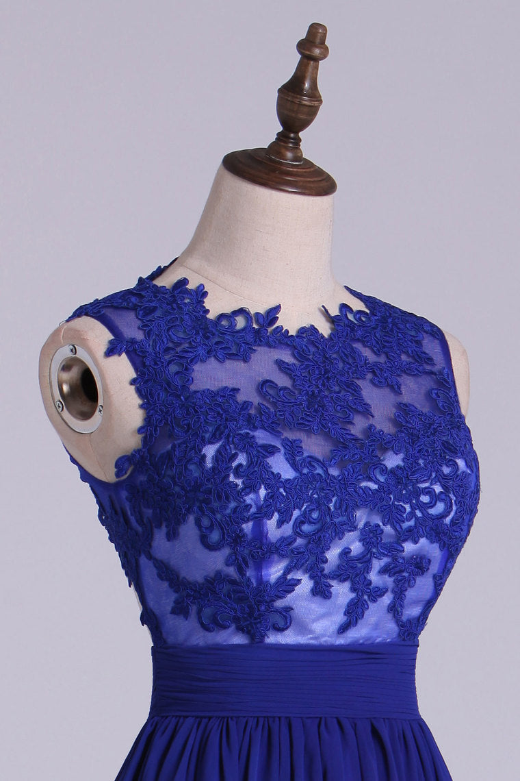 2022 Hot Selling Homecoming Dresses Scoop A-Line Short/Mini Chiffon Dark Royal Blue