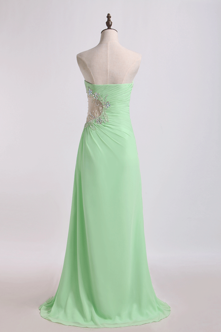 2022 Prom Dress Column Beaded Floor Length With Slit And Ruffles
