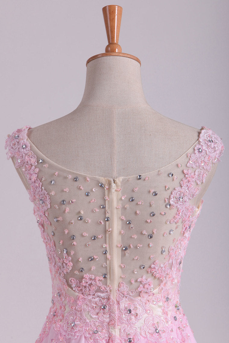 2022 Bateau A Line Short/Mini Prom Dress Chiffon With Applique & Beads