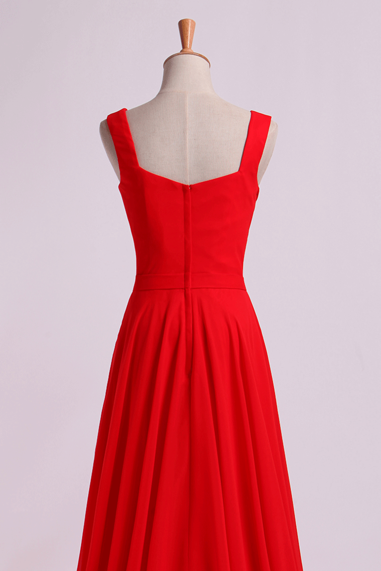 2022 Prom Dresses Straps A Line Chiffon With Ruffles&Sash Floor-Length