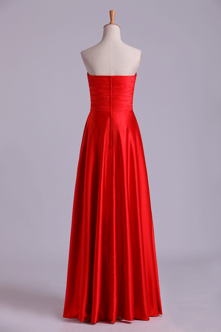 2022 Sweetheart Prom Dresses Matching Pleated Bodice & Waistband Pick Up Long Trumpet Skirt Beaded Satin