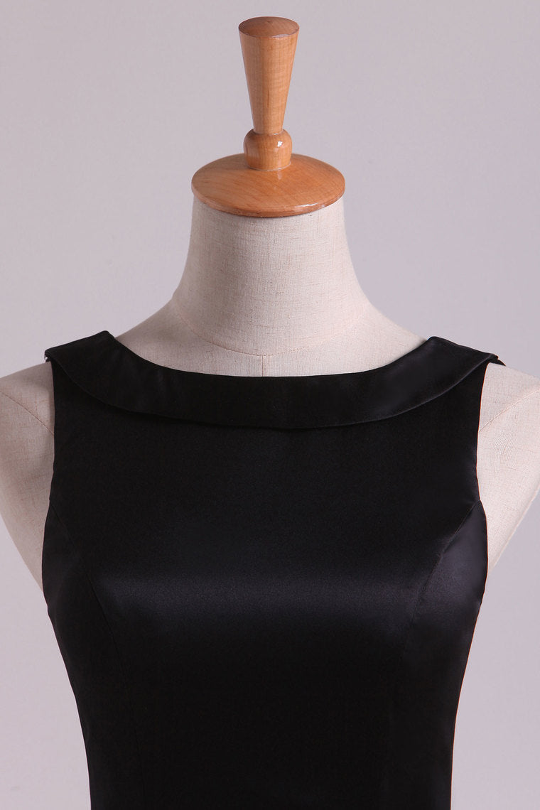 2022 Black A Line Evening Dresses  Cowl Neck Floor Length Satin With Sash