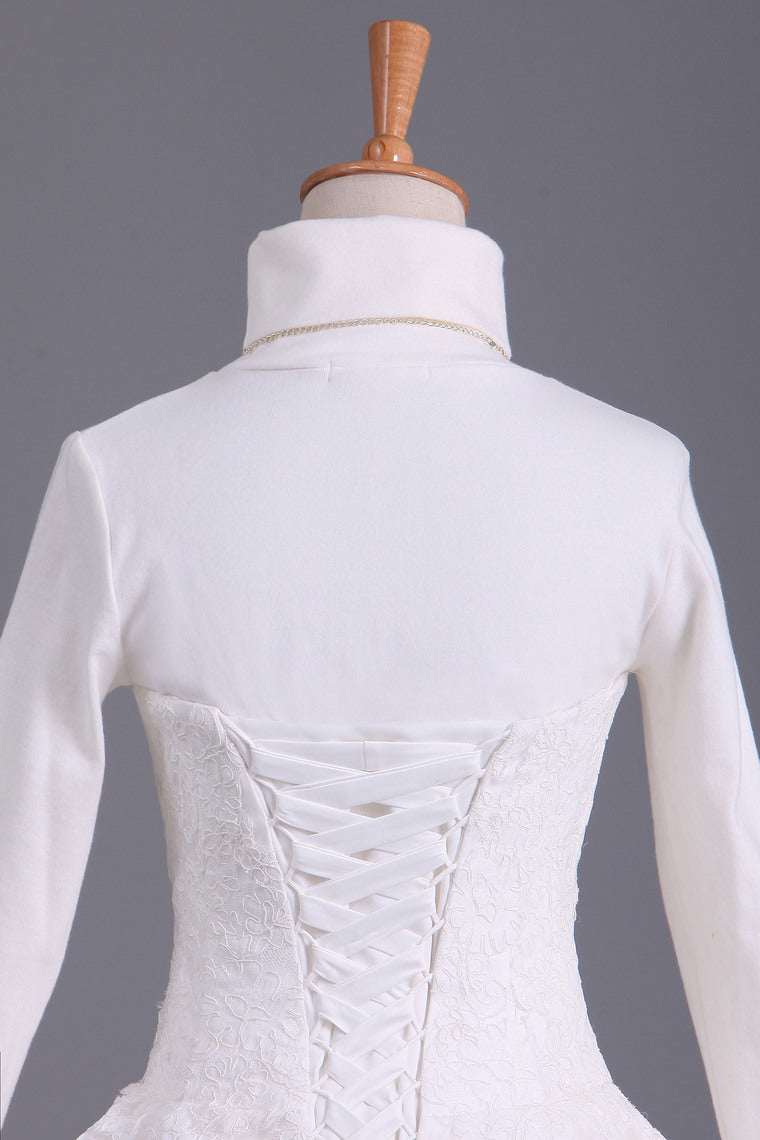 2022 Muslim Wedding Dresses A Line High Neck Tulle With Applique Court Train