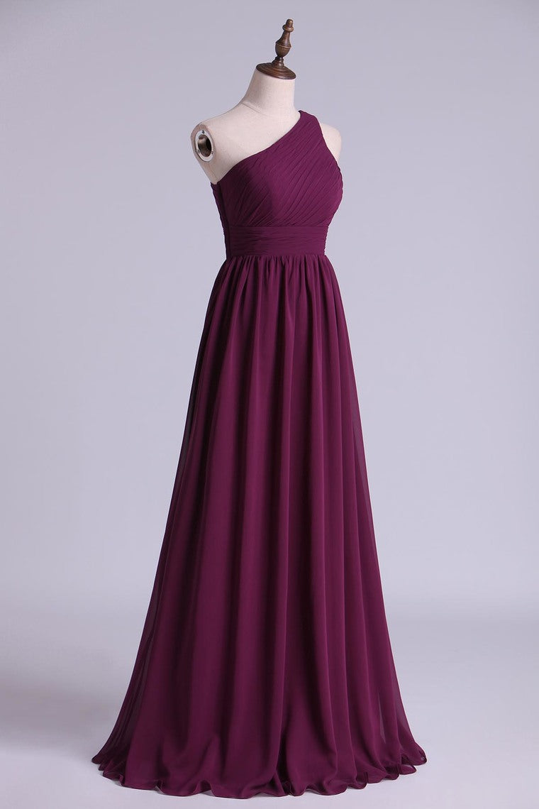 2022 Purple Bridesmaid Dresses A Line One Shoulder Floor Length With Ruffle