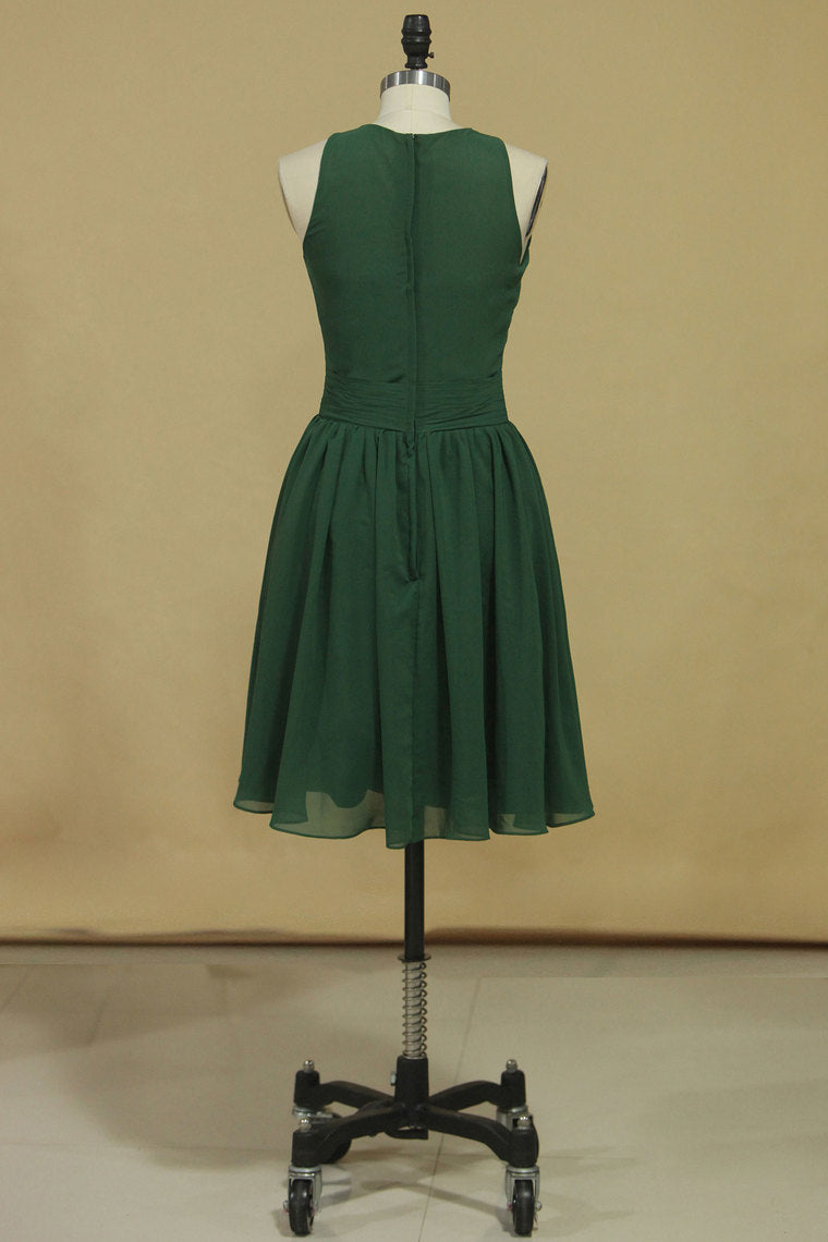 2022 Scoop Bridesmaid Dresses A Line Chiffon Short/Mini