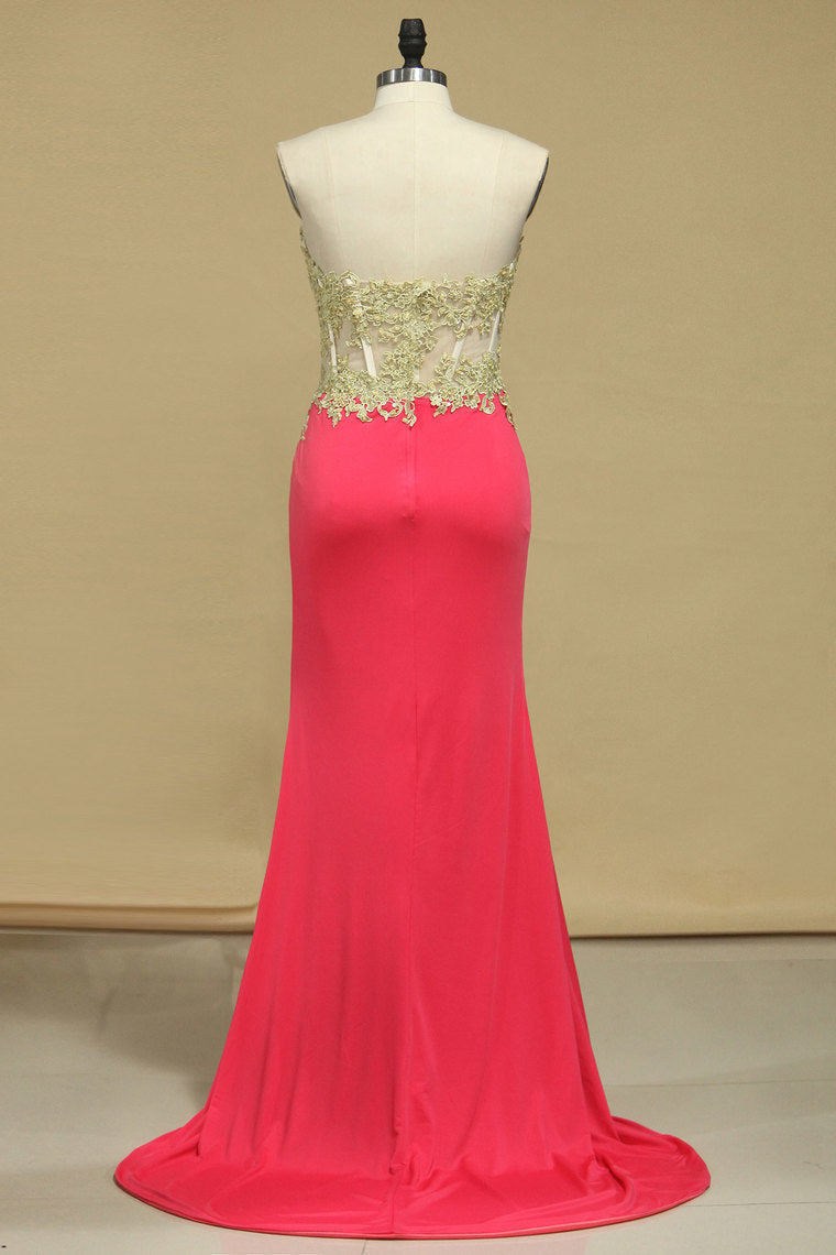 2022 Spandex Prom Dresses Sweetheart With Applique And Slit