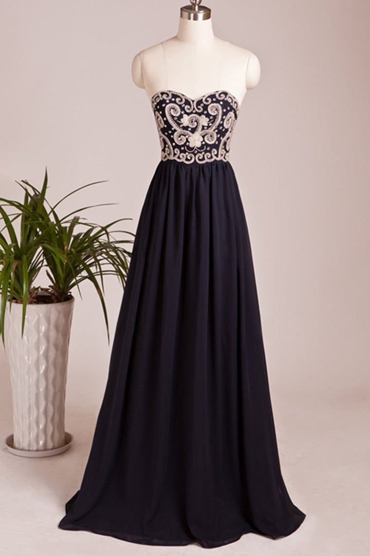 2022 Beaded Bodice Prom Dresses A Line Chiffon Floor Length