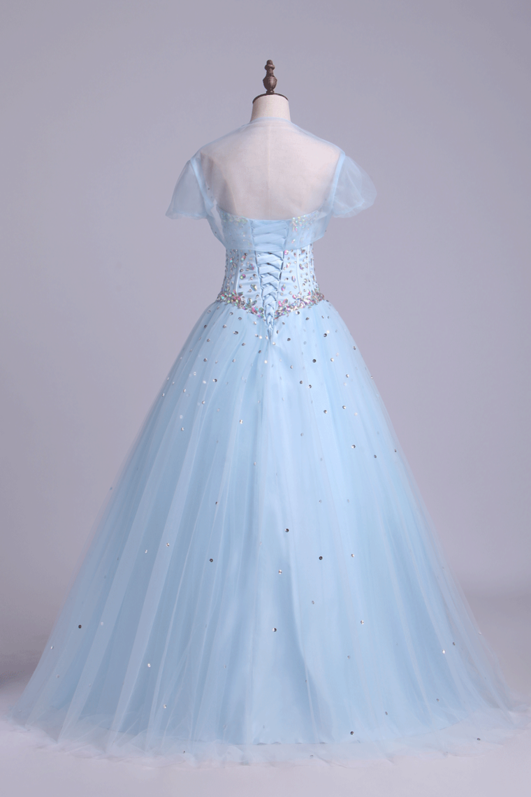 2022 Sweetheart Beaded Bodice Quinceanera Dresse Tulle Floor Length