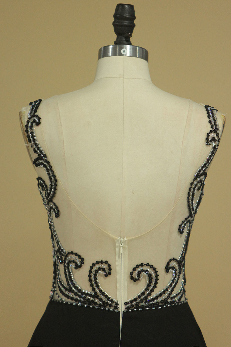 2022 Bateau With Beads And Ruffles Prom Dresses A Line Chiffon Sweep Train