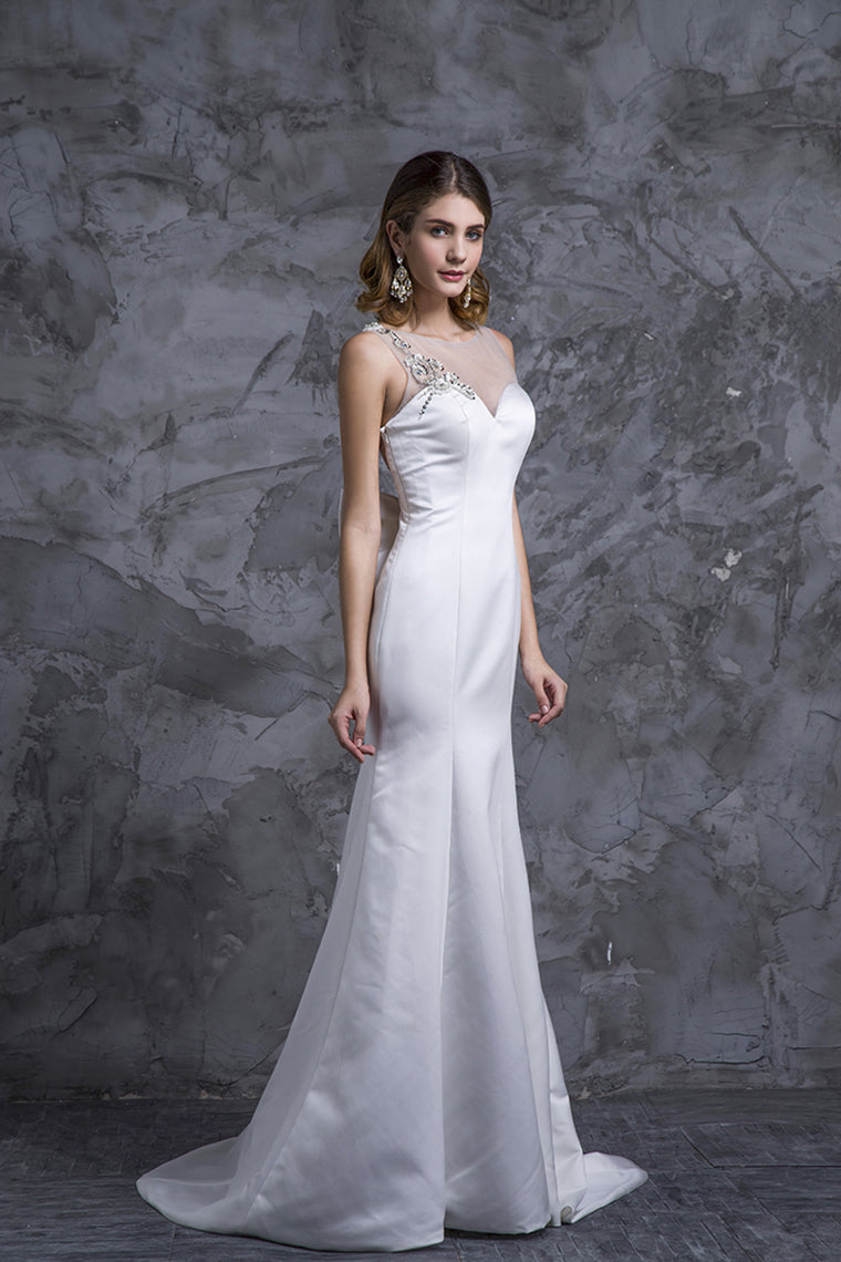 2022 Prom Dresses Mermaid White Satin With Beading