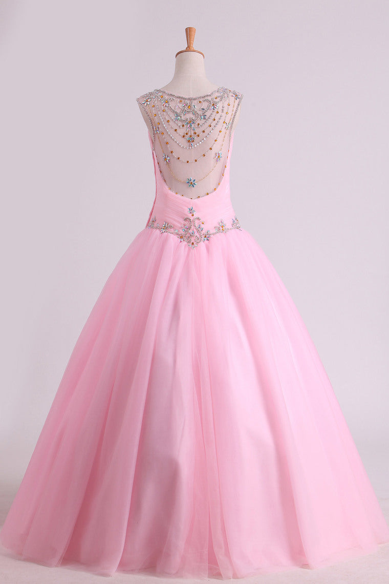 2022 Scoop Quinceanera Dresses Tulle With Beads And Ruffles Floor Length