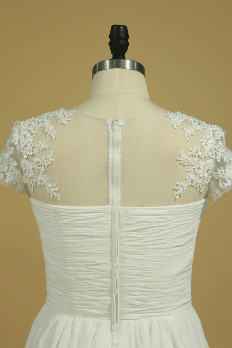 2022 Plus Size Scoop A Line Wedding Dresses Chiffon With Applique