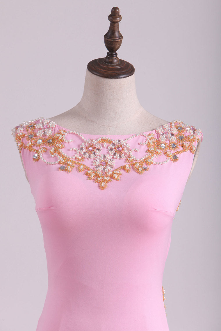 2022 Prom Dresses Sheath  Scoop Spandex With Beading Floor Length