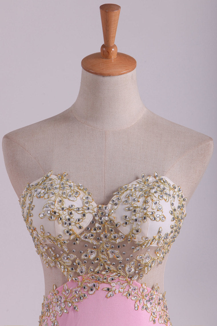 2022 Hot Sexy Prom Dresses Sheath With Slit And Applique Sweep Train Spandex