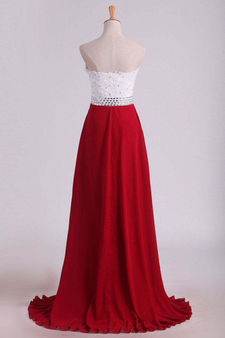 2022 Chiffon With Applique And Beads Prom Dresses Sweetheart A Line