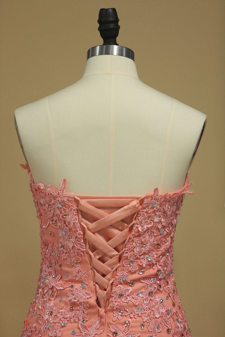 2022 Mermaid Prom Dresses Sweetheart With Beading And Applique Tulle Sweep/Brush Train