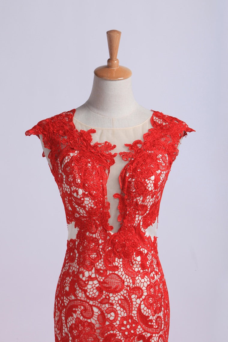 2022 Open Back Prom Dresses Mermaid Sweep/Brush Train Chiffon&Lace