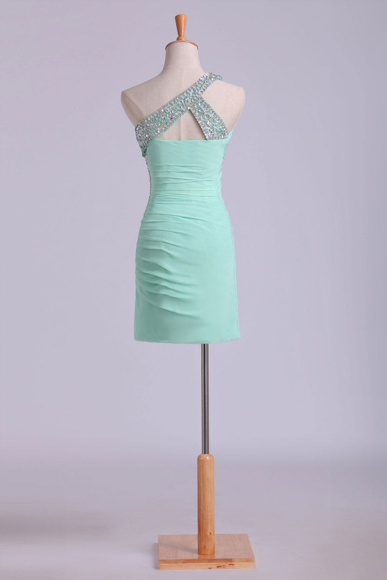 2022 Shiny Homecoming Dresses Sheath Short/Mini Chiffon With Rhinestones