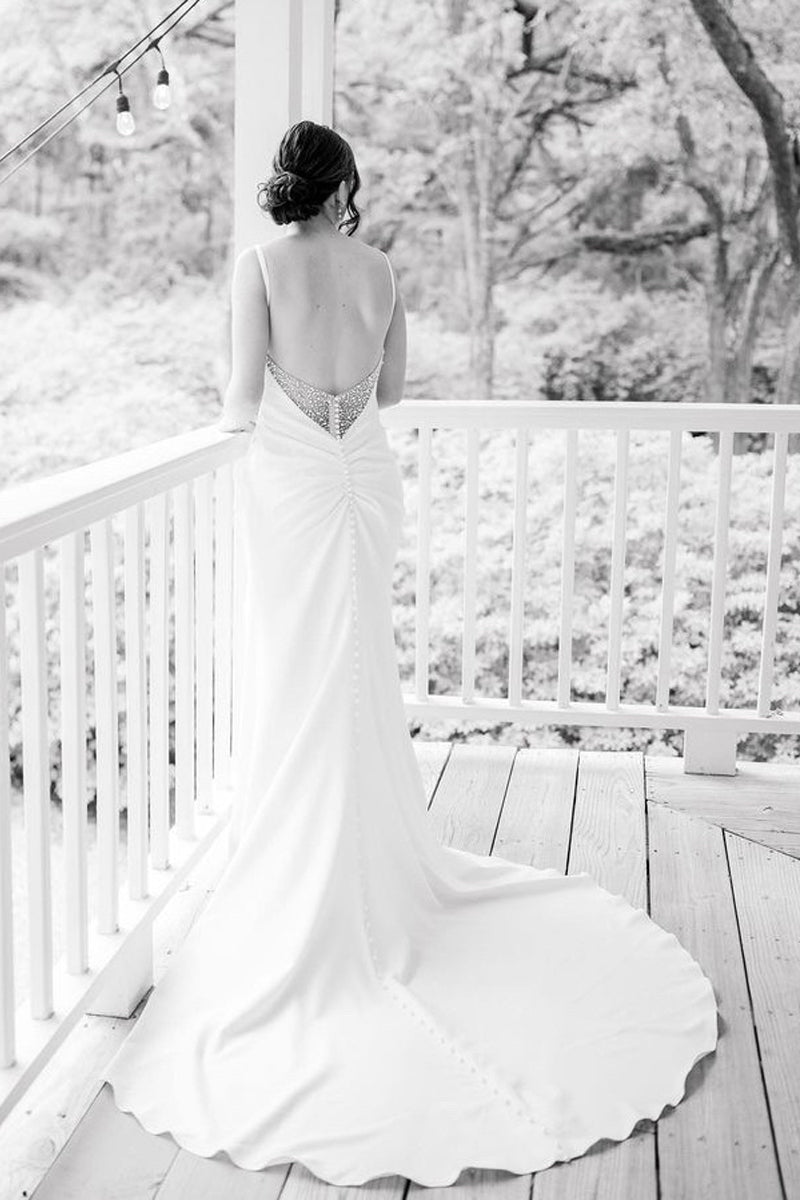 Charming Mermaid Cowl Neck Satin Wedding Dress with Slit