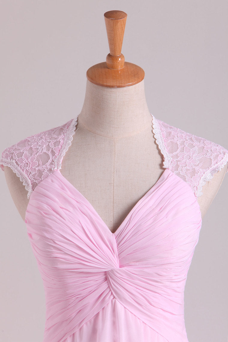 2022 V-Neck Bridesmaid Dresses A-Line Floor-Length With Ruffles