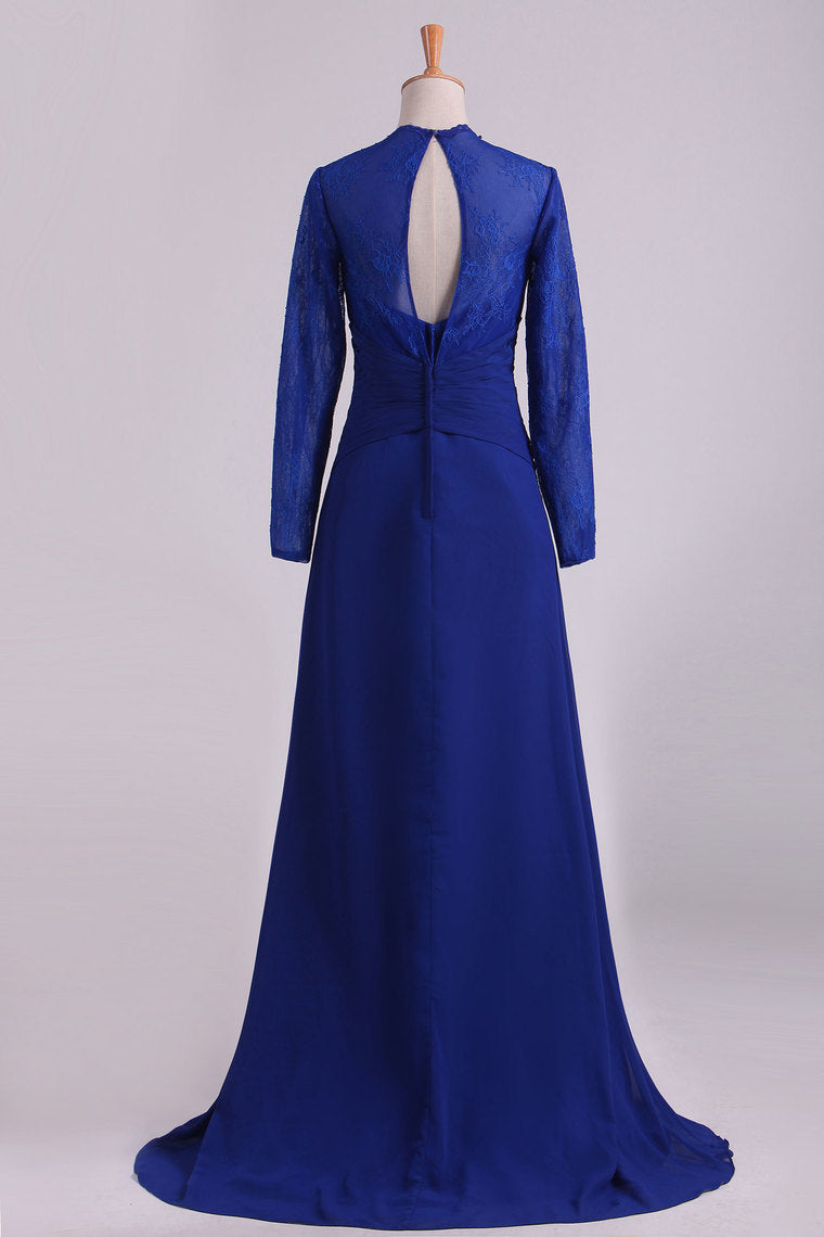 2022 Mother Of The Bride Dresses Long Sleeves Chiffon With Applique Open Back Dark Royal Blue