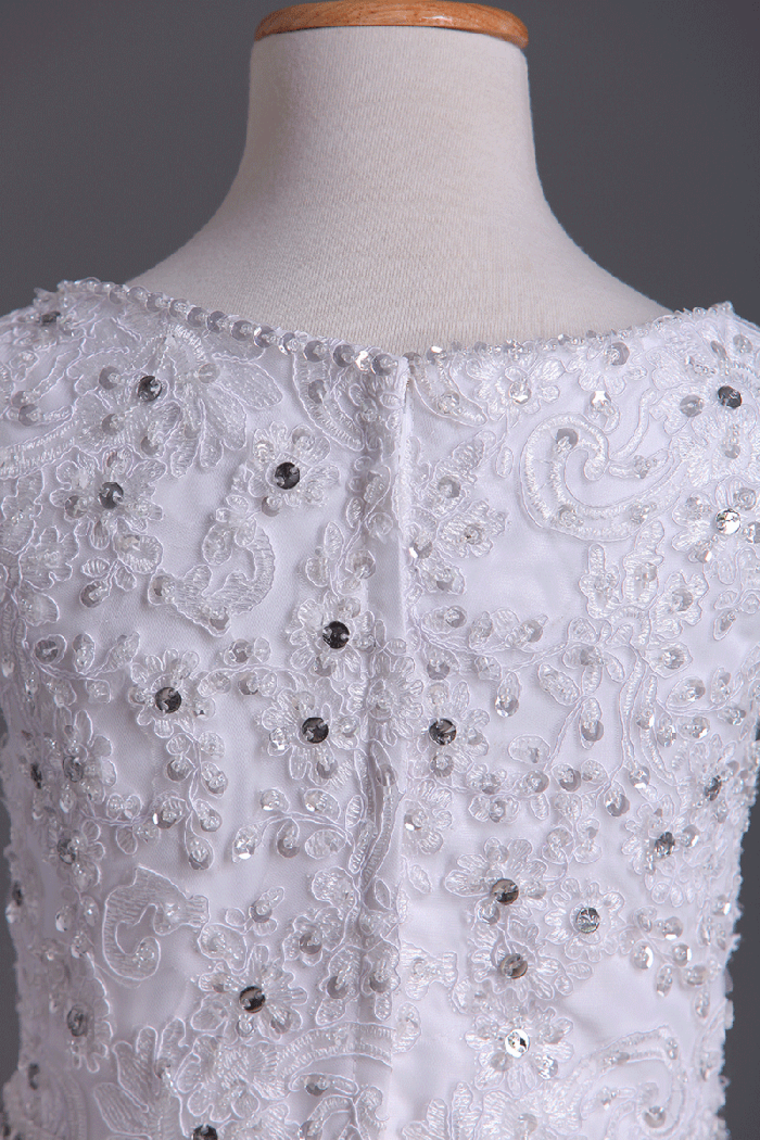 2022 Bateau A Line Flower Girl Dresses With Applique & Beads Tulle