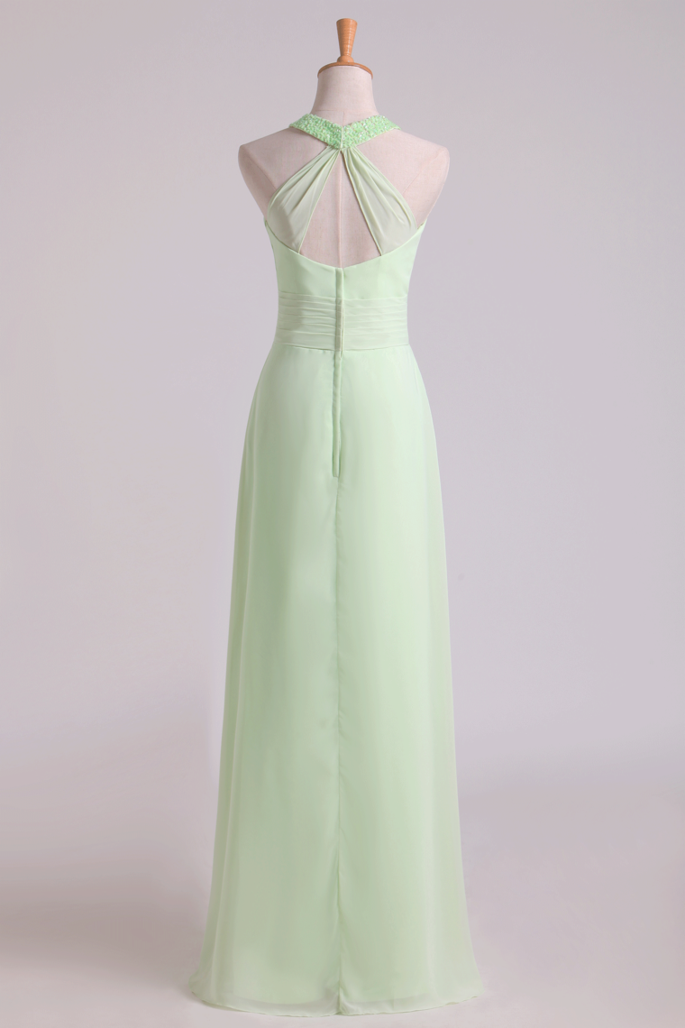 2022 Sexy Scoop A Line Bridesmaid Dresses Chiffon With Beads Sage