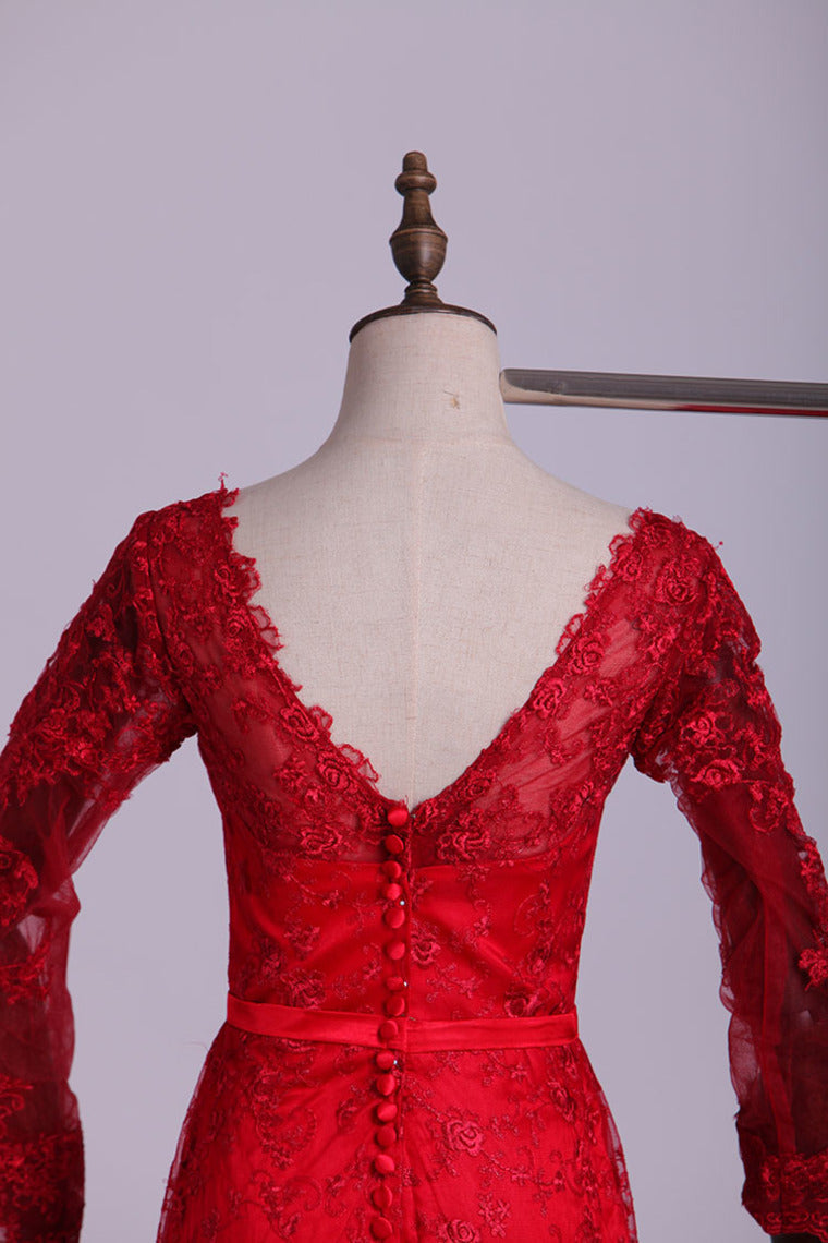 2022 V-Neck Evening Dresses Mermaid With Applique Lace And Tulle