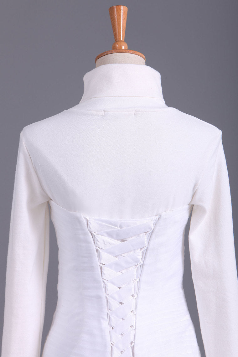 2022 High Neck Mermaid/Trumpet Muslim Wedding Dresses Pleated Bodice With Tulle Skirt Lace Up