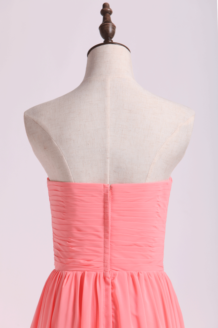 2022 Prom Dresses/High Low Skirt Sweetheart Fitted&Pleated Bodice Chiffon