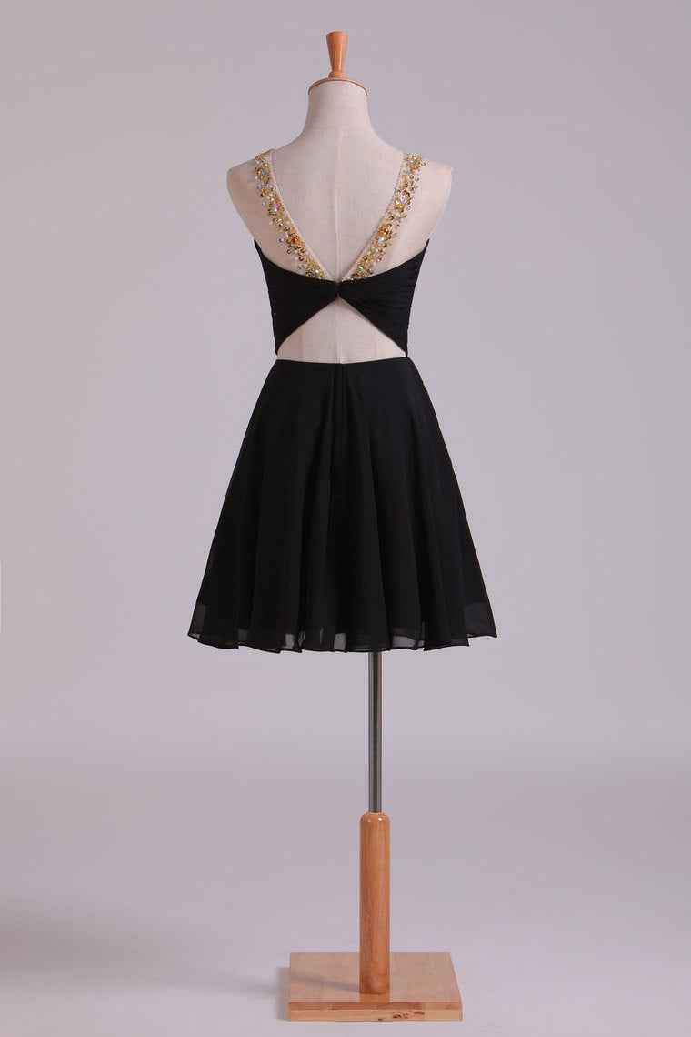 2022 Bateau Homecoming Dresses A Line Short Chiffon With Beading