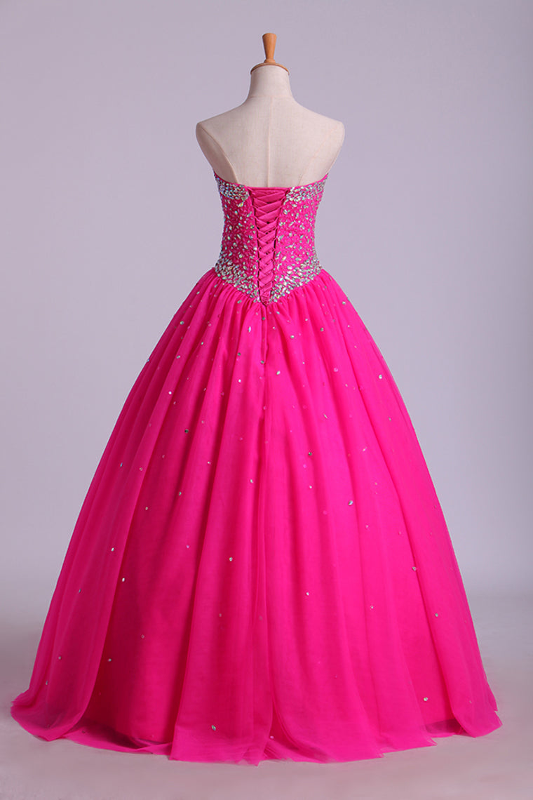 2022 Sweetheart Ball Gown Floor Length Dress Beaded Bodice Corset Tie Back Tulle