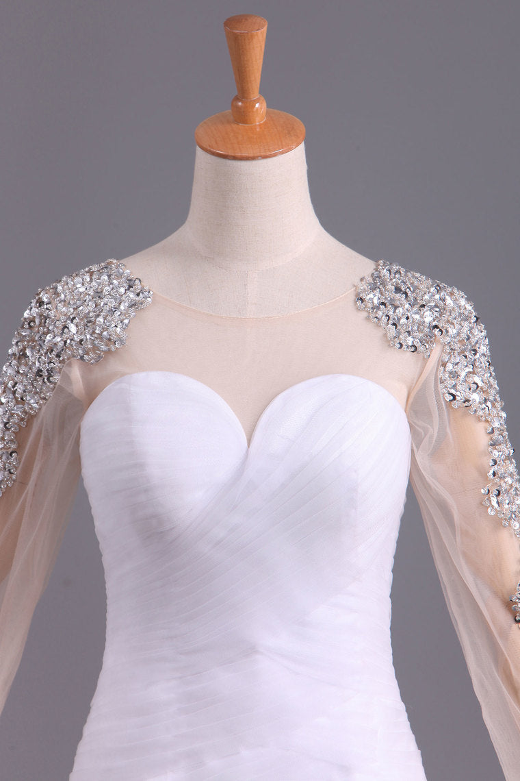 2022 Wedding Dresses Mermaid Scoop Long Sleeves Floor Length Tulle With Beading