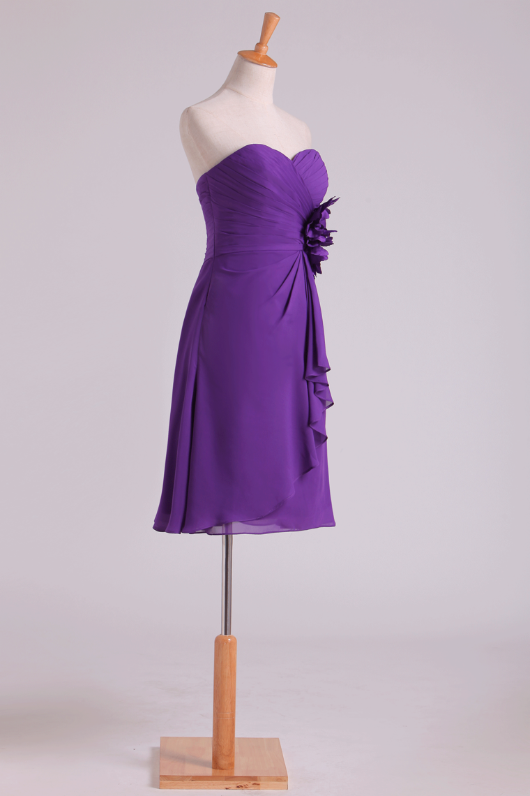 2022 Bridesmaid Dresses A Line Sweetheart Chiffon With Ruffles Knee Length