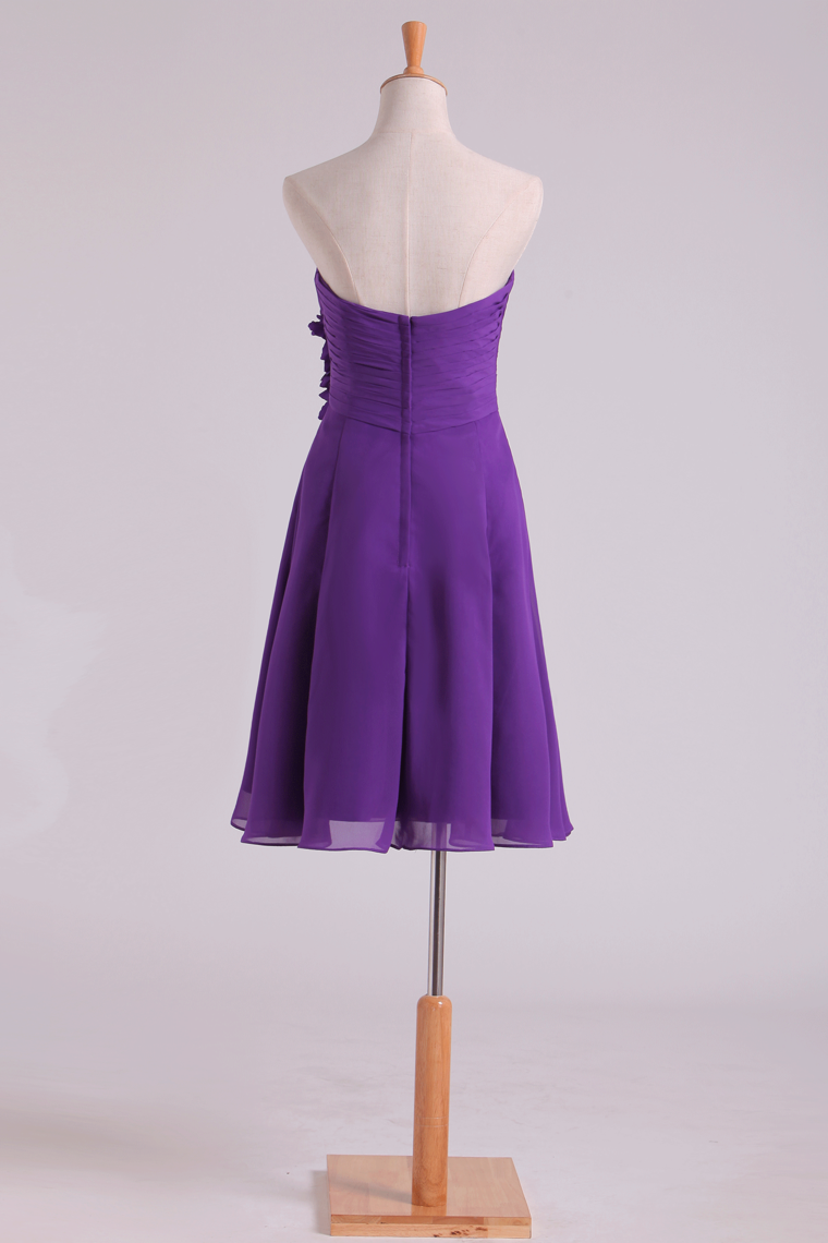 2022 Bridesmaid Dresses A Line Sweetheart Chiffon With Ruffles Knee Length