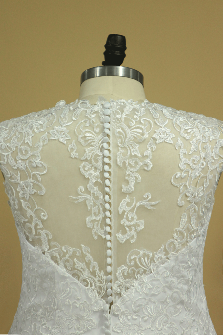 2022 Plus Size A Line V Neck Wedding Dresses Tulle With Applique Court Train