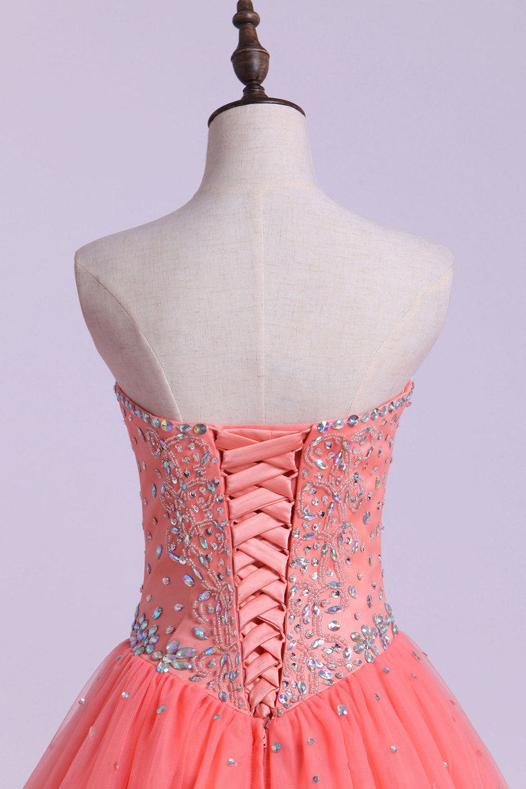 2022 Sweetheart Quinceanera Dresses A Line Beaded Tulle Floor Length