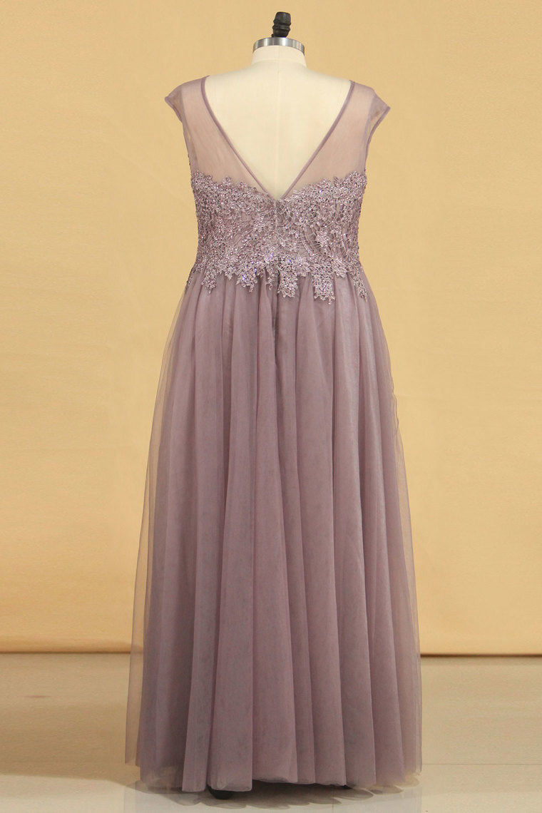 2022 Prom Dresses A Line Scoop Floor Length Tulle With Applique