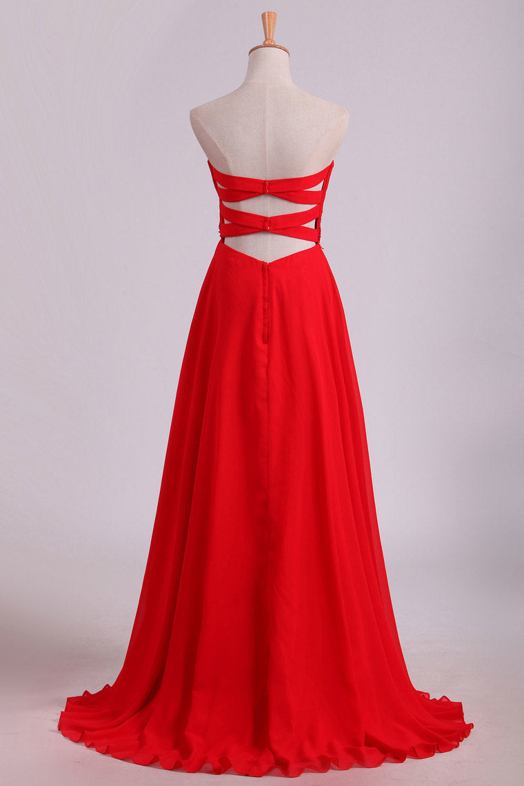 2022 Sweetheart A Line With Beading And Ruffles Chiffon Prom Dresses