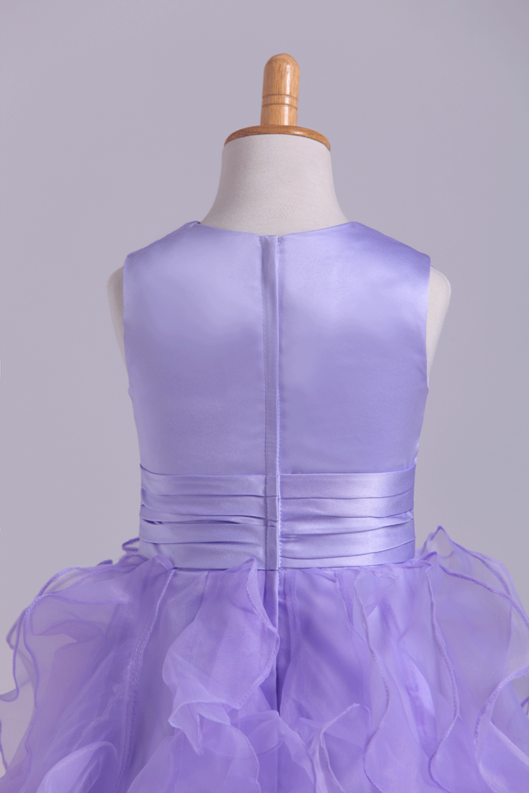 2022 Flower Girl Dresses Ball Gown Scoop Floor Length Organza