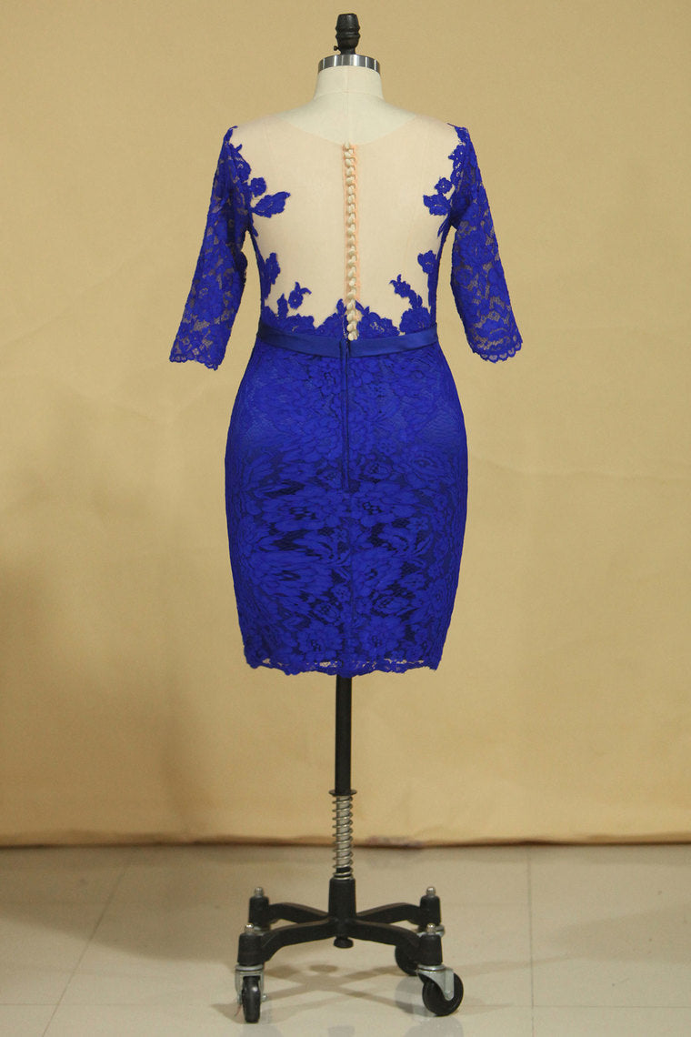 2022 Plus Size Scoop Sheath Half Sleeve With Sash Dark Royal Blue Lace Mother Of The Bride Dresses