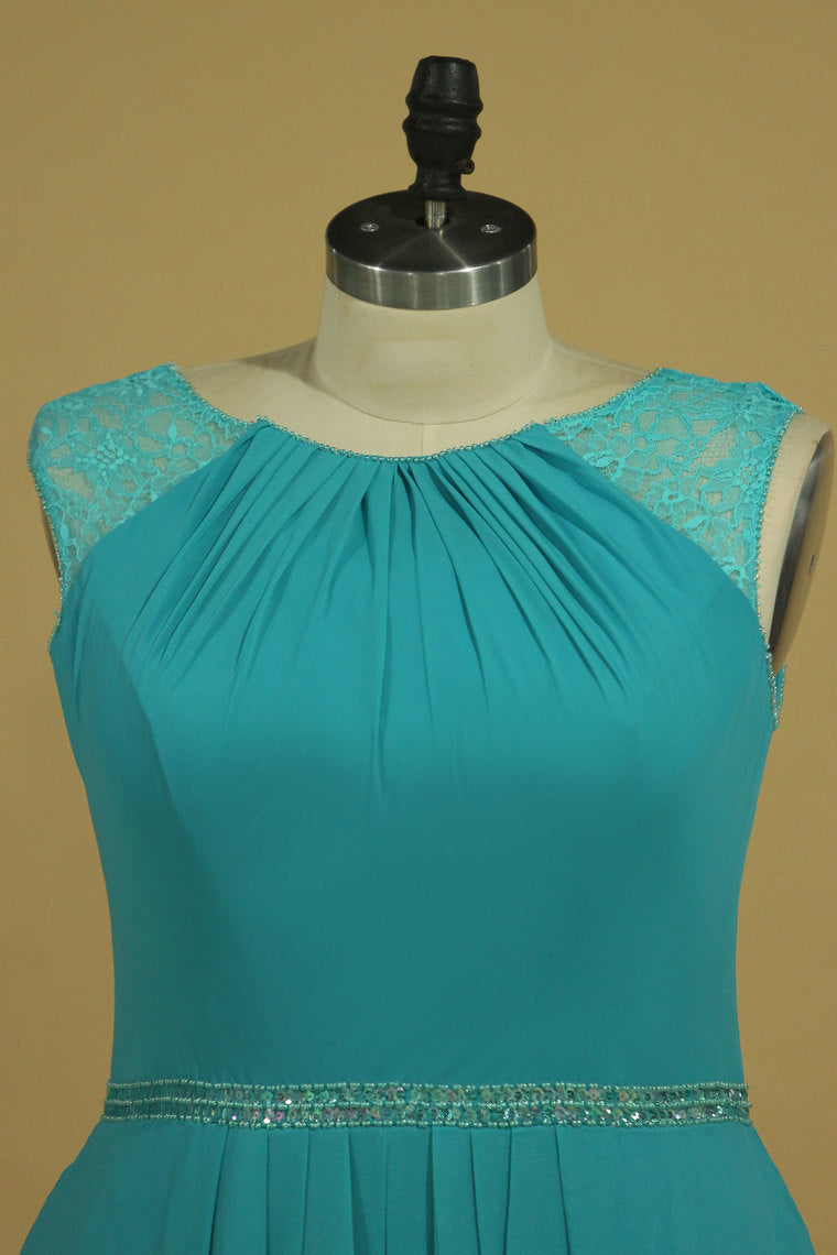 2022 A Line Scoop Beaded Waistline Floor Length Mother Of The Bride Dresses Chiffon & Lace