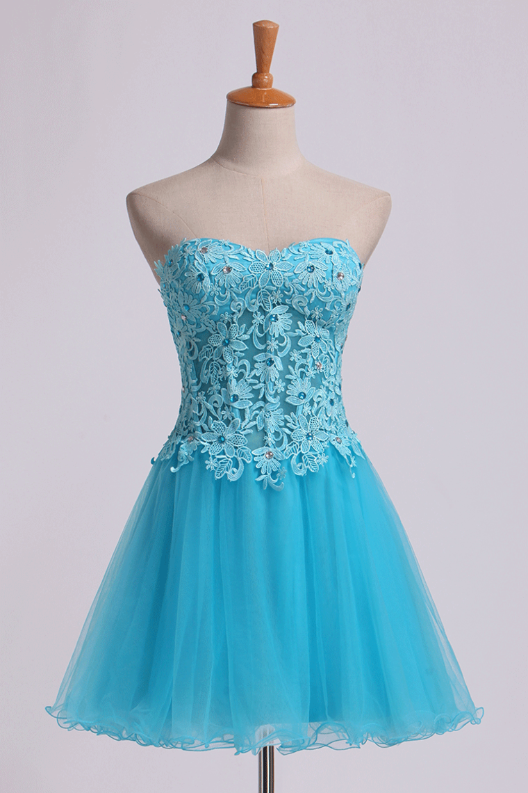 2022 Homecoming Dress Sweet Short/Mini A Line Tulle Skirt With Applique And Beads