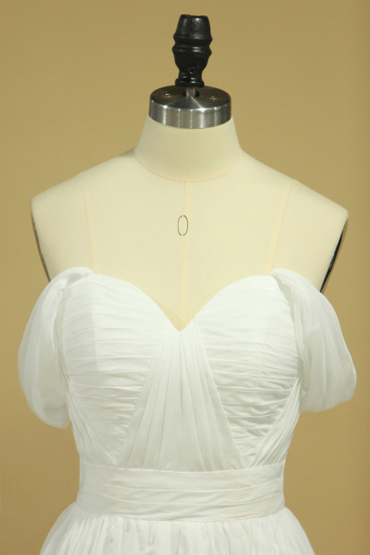 2022 White Prom Dresses Off The Shoulder A Line Chiffon Floor Length With Ruffles