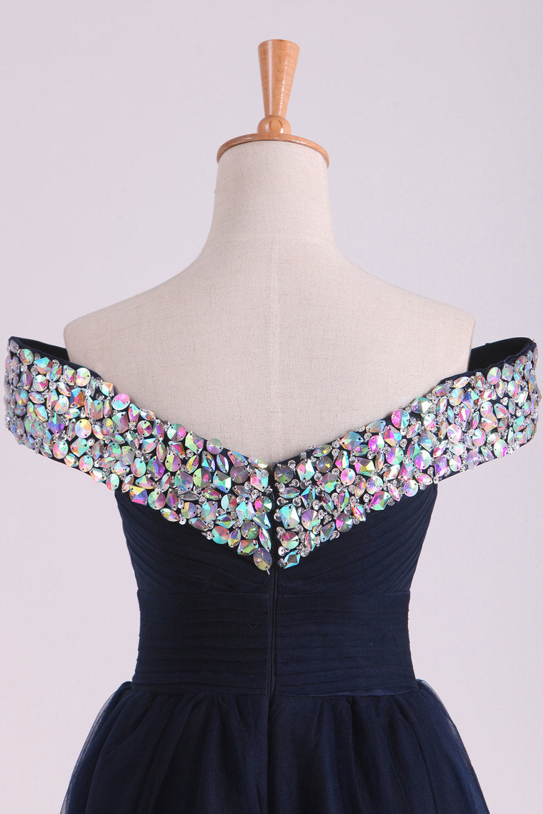 2022 Off The Shoulder With Beading And Ruffles Prom Dresses A Line Tulle